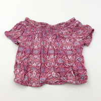 Patterned Dark Pink Viscose Cropped Blouse - Girls 10-11 Years