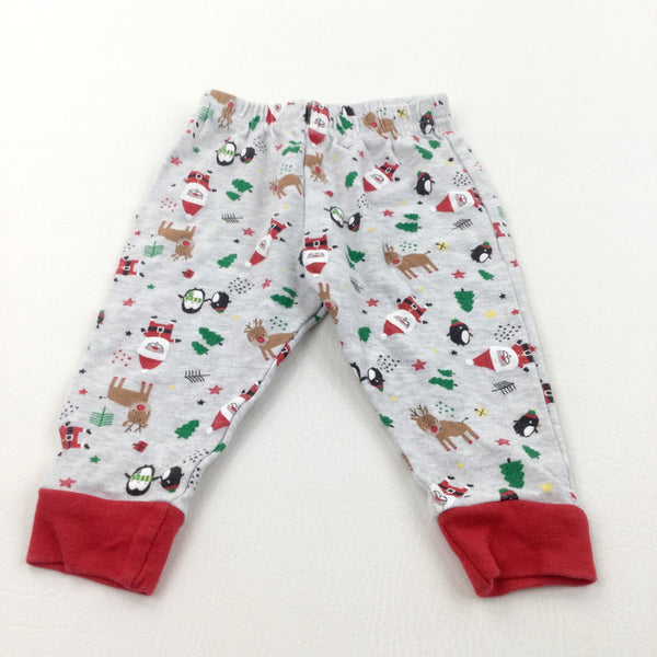 Christmas Scenes Grey & Red Pyjama Bottoms - Boys/Girls 6-9 Months