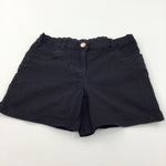Black Cotton Twill Shorts with Adjustable Waistband - Girls 10-11 Years