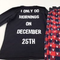 Father Christmas & Reindeer Black, Red & Navy Pyjamas - Boys 12 Years