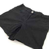 Black Cotton Twill Shorts with Adjustable Waistband - Girls 10-11 Years