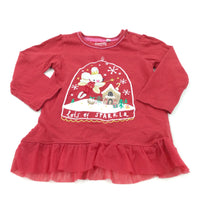 'Lots of Sparkle' Mouse Fairy Appliqued Red Jersey Christmas Dress - Girls 12-18 Months