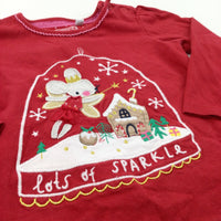 'Lots of Sparkle' Mouse Fairy Appliqued Red Jersey Christmas Dress - Girls 12-18 Months