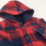 Navy & Red Checked Fleece Coat with Hood - Boys 3-6 Months