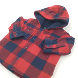 Navy & Red Checked Fleece Coat with Hood - Boys 3-6 Months