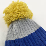 Blue, Grey & Yellow Knitted Bobble Hat - Boys 3-6 Months