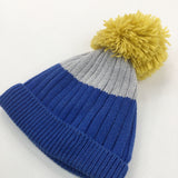 Blue, Grey & Yellow Knitted Bobble Hat - Boys 3-6 Months