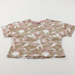 Camouflage Brown, Pink & White Cropped T-Shirt - Girls 10-11 Years