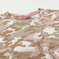 Camouflage Brown, Pink & White Cropped T-Shirt - Girls 10-11 Years