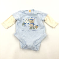 Appliqued Bear Blue & Cream Long Sleeve Bodysuit - Boys Newborn