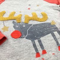 Rudolph Reindeer Appliqued Red & Grey Long Sleeve Christmas Top - Boys 18-24 Months