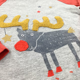 Rudolph Reindeer Appliqued Red & Grey Long Sleeve Christmas Top - Boys 18-24 Months