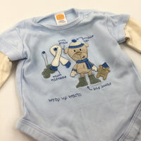 Appliqued Bear Blue & Cream Long Sleeve Bodysuit - Boys Newborn