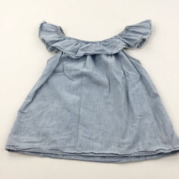 Pale Blue Denim Effect Cotton Tunic Blouse - Girls 10-11 Years