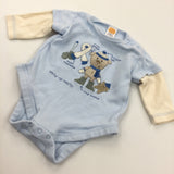 Appliqued Bear Blue & Cream Long Sleeve Bodysuit - Boys Newborn