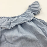 Pale Blue Denim Effect Cotton Tunic Blouse - Girls 10-11 Years