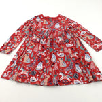 Unicorns, Rabbits & Snowmen Red Jersey Christmas Dress - Girls 4-5 Years