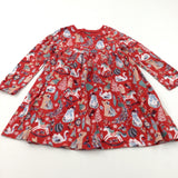 Unicorns, Rabbits & Snowmen Red Jersey Christmas Dress - Girls 4-5 Years