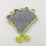 Dinosaur Spines Grey & Yellow Knitted Hat with Tassels - Boys 3-6 Months