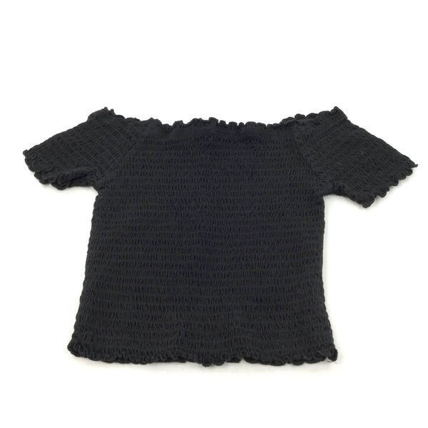Textured Black Stretchy T-Shirt - Girls 10-11 Years