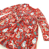 Unicorns, Rabbits & Snowmen Red Jersey Christmas Dress - Girls 4-5 Years