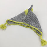 Dinosaur Spines Grey & Yellow Knitted Hat with Tassels - Boys 3-6 Months