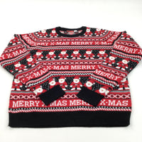 'Merry Xmas' Red & Black Knitted Christmas Jumper - Boys 12-14 Years