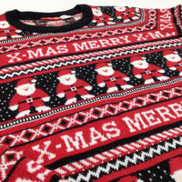 'Merry Xmas' Red & Black Knitted Christmas Jumper - Boys 12-14 Years