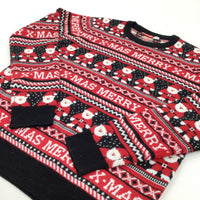 'Merry Xmas' Red & Black Knitted Christmas Jumper - Boys 12-14 Years