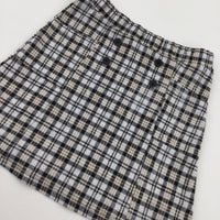 White Black Yellow Check Skirt - Girls 12-13 Years