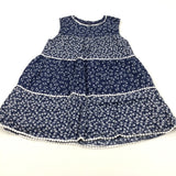 Flowers Navy & White Lined Cotton Tunic Blouse - Girls 10-11 Years
