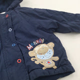 'Cheeky Monkey' Appliqued Navy Jacket with Hood - Boys 3-6 Months