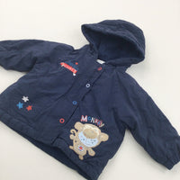 'Cheeky Monkey' Appliqued Navy Jacket with Hood - Boys 3-6 Months