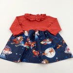 Father Christmas Planes & Sleighs Navy & Red Polyester Christmas Dress - Girls 12-18 Months