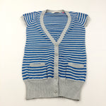 Blue & Grey Striped Lightweight Sleeveless Cardigan - Girls 10-11 Years