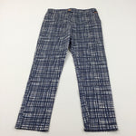 Navy & White Checked Pattern Midweight Cotton Trousers - Girls 10-11 Years