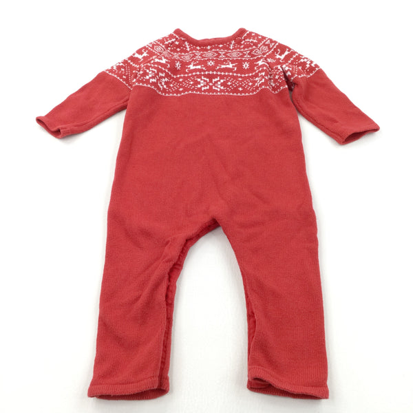 Reindeer & Snowflakes Red & White Knitted Christmas Romper - Boys/Girls 18-24 Months