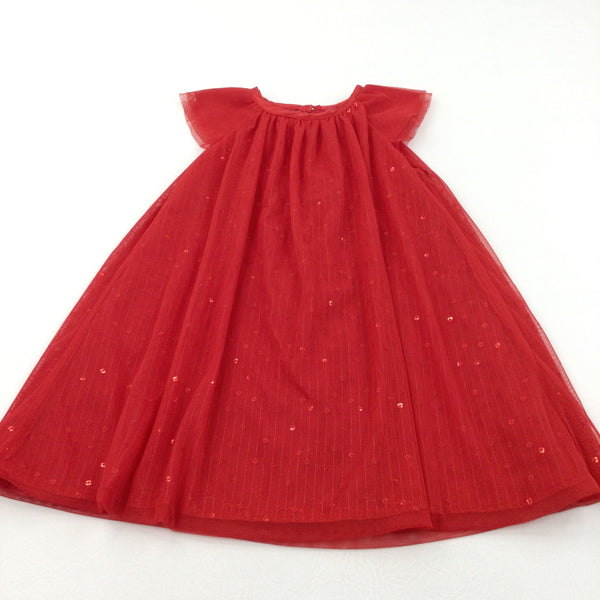 Sequins Red Polyester Party/Christmas Dress - Girls 12-24 Months