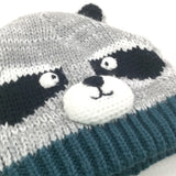 Raccoon Grey & Teal Knitted Hat with Ears - Boys 6-18 Months