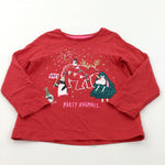 'Party Animal' Unicorn, Reindeer & Christmas Tree Glittery Red Long Sleeve Top - Girls 2-3 Years