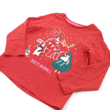 'Party Animal' Unicorn, Reindeer & Christmas Tree Glittery Red Long Sleeve Top - Girls 2-3 Years
