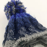 Grey, Blue & Navy Fleece Lined Bobble Hat with Tassels - Boys 6-12 Months