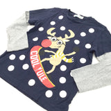 'Cool Yule' Snowboarding Reindeer Navy & Grey Long Sleeve Christmas Top - Boys 5-6