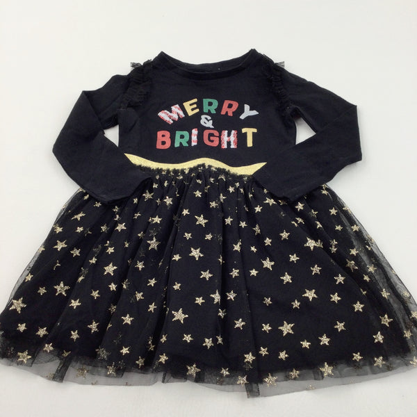 'Merry & Bright' Sequins Gold & Black Christmas Dress - Girls 12-18 Months