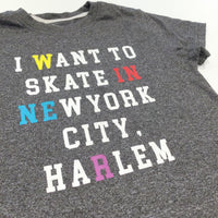 'I Want To Skate In New York City, Harlem' Mottled Grey T-Shirt - Boys 5-6 Years