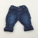 Dark Blue Lined Denim Jeans - Boys 3-6 Months