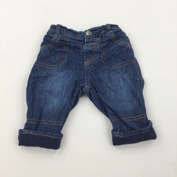 Dark Blue Lined Denim Jeans - Boys 3-6 Months