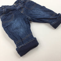 Dark Blue Lined Denim Jeans - Boys 3-6 Months