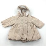 Beige Padded Long Coat with Hood - Girls 3 Months