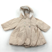 Beige Padded Long Coat with Hood - Girls 3 Months